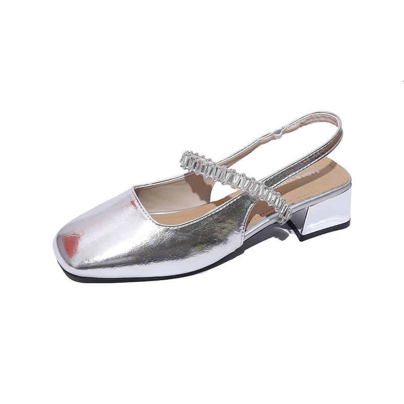 Ddmysports Square Chunky Fashion Single Closed Toe Sandals New Style Backless Shallow Mouth Mid Heel Mary Jane Women Shoes Outdoor Shoes