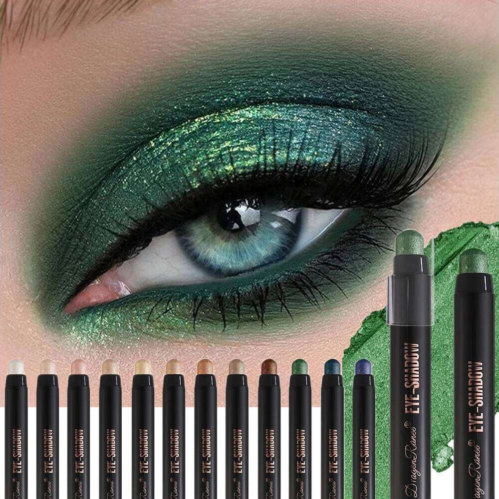 1Pc Stick Shimmer Smoky Green Blue Eyeshadow Pencil High Gloss Pearlescent Shadow Sticks Waterproof Stage Lazy Makeup X250723 X250724