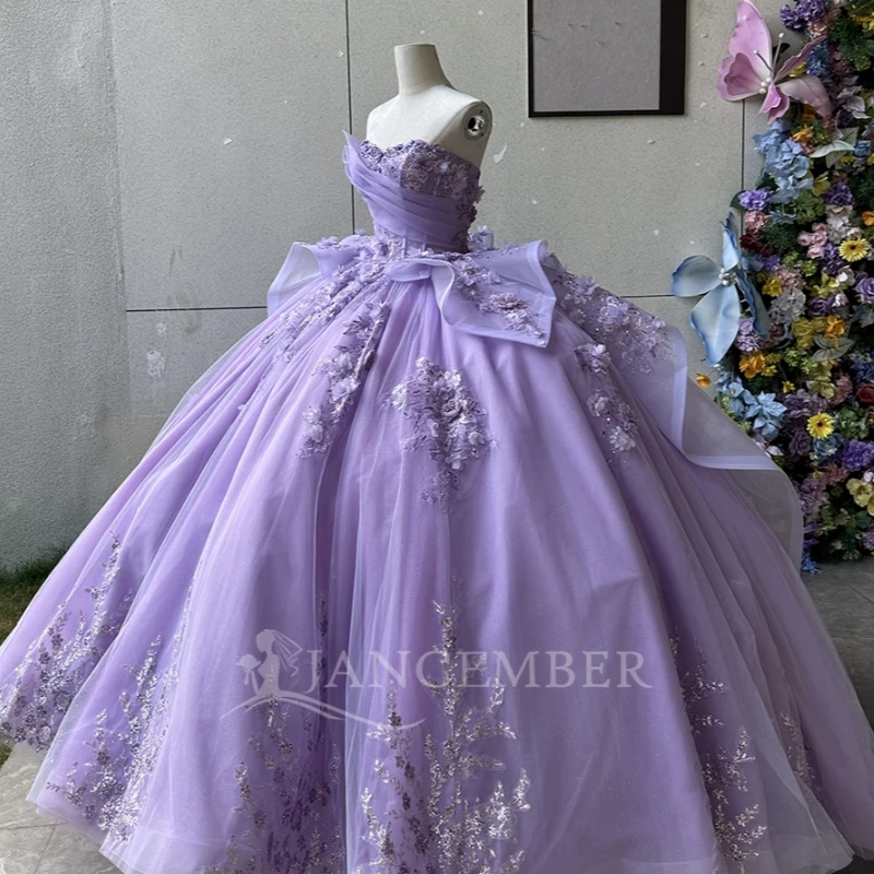 Lavender Shiny Quinceanera Dresses Off Shoulder Ball Gown Sweet 16 Dress Applique Flower Beads Tull Birthday Party Vestidos 15 Anos