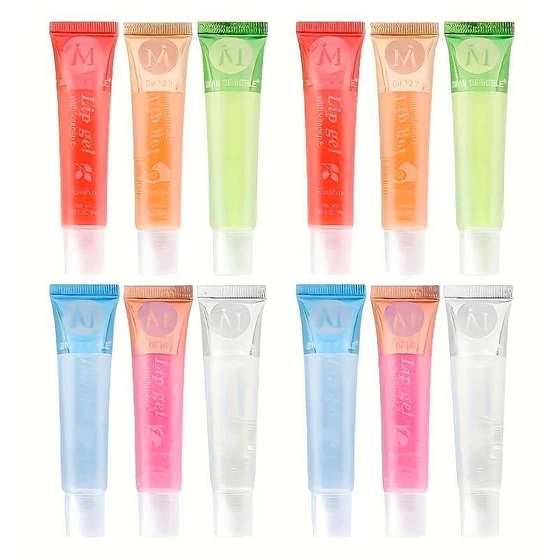 6/12Pcs Fruity Watery Glossy Lip Gloss Set VE Rosehip Argan Mint Aloe Coconut Flavor Clear Lip Oil Moisturizing Lip PlumpinXJ250724