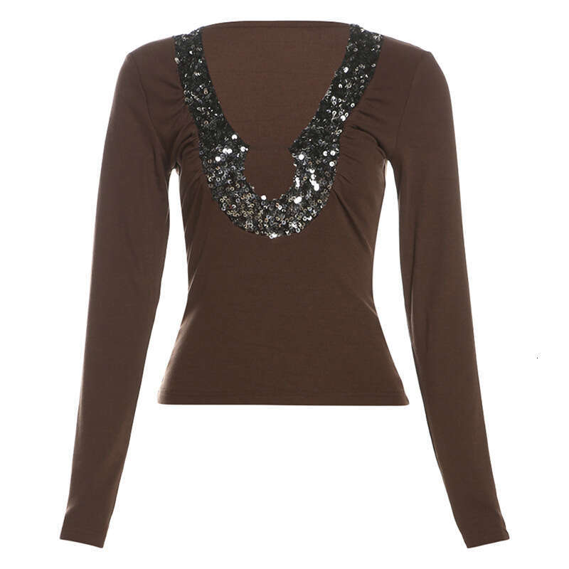 2024 Autumn Winter New Fashion Sexy Long Sleeve V-Neck T-Shirt for Women cb0