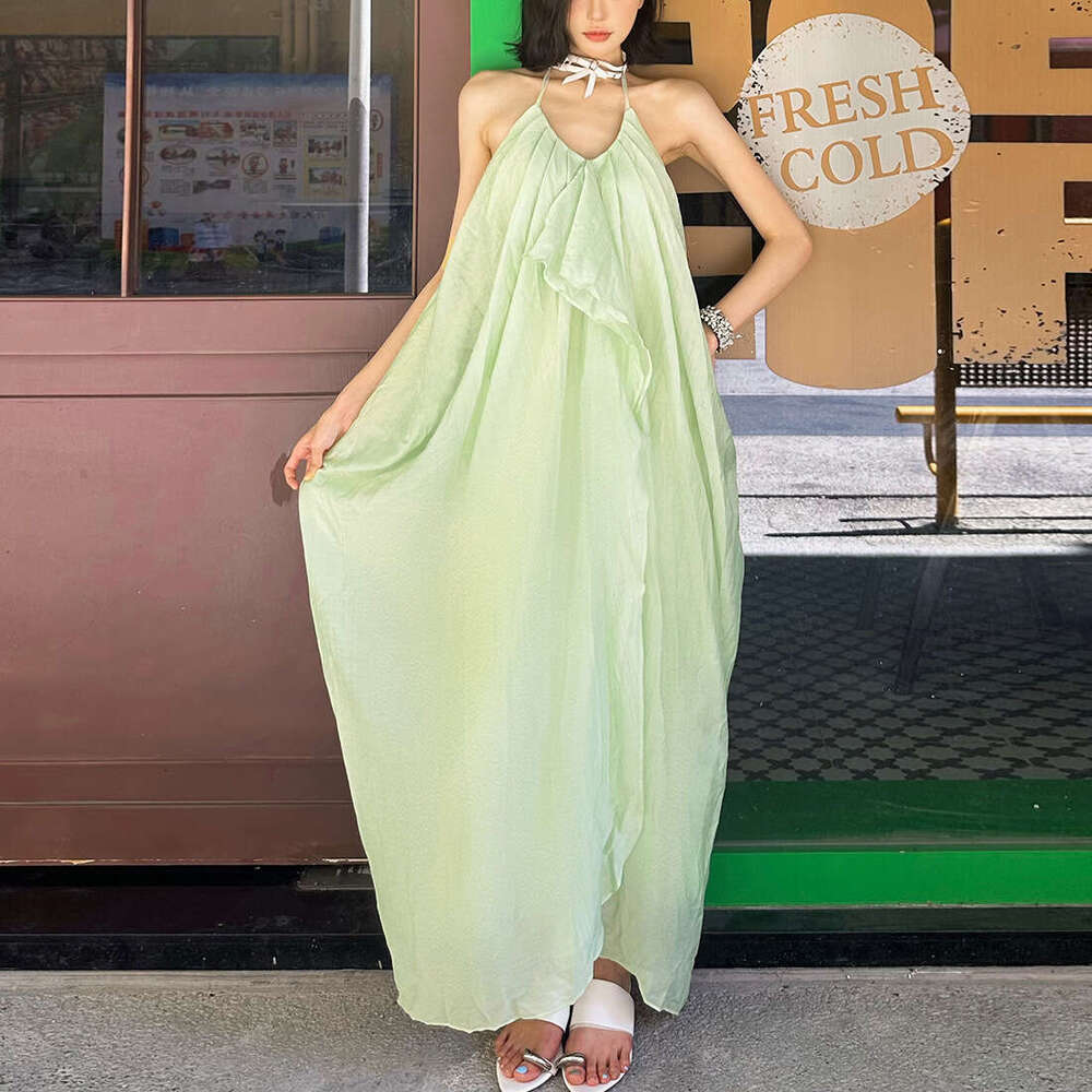 2025 Summer New Vacation Style Sleeveless Backless Irregular Halter Tie Pure Desire Dress for Women 508