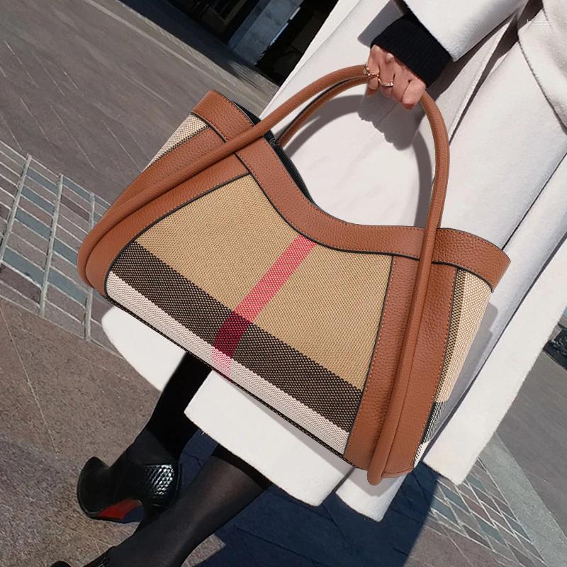 Evening Bags Retro Checkered Women's Handbag Canvas With Cowhide Purses And Handbags Child Bag Crossbody For Women Luxury Designer
