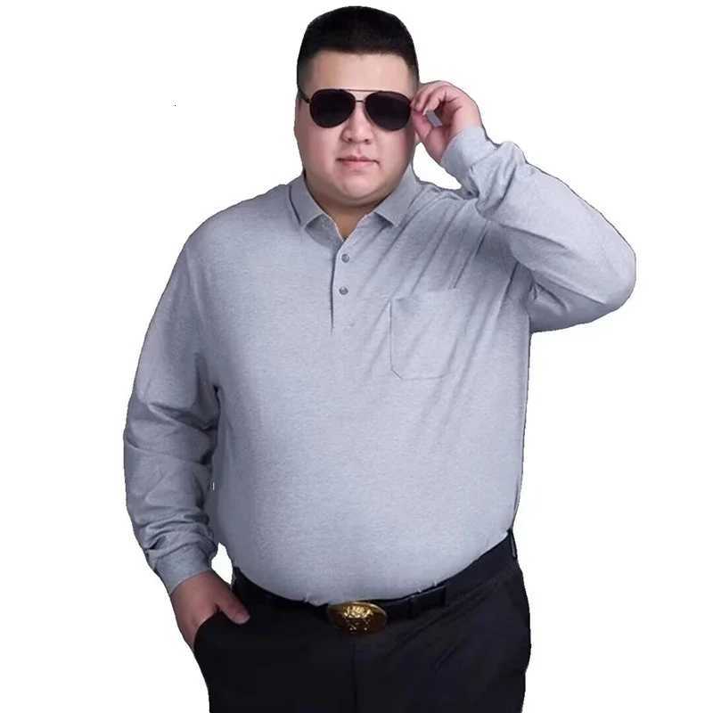 8XL Plus Size Summer Comfortable Stretch Long Sleeve Mens Casual Solid Color Polo Shirt Male Ice Silk Business Leisure Thin Top XJ250725