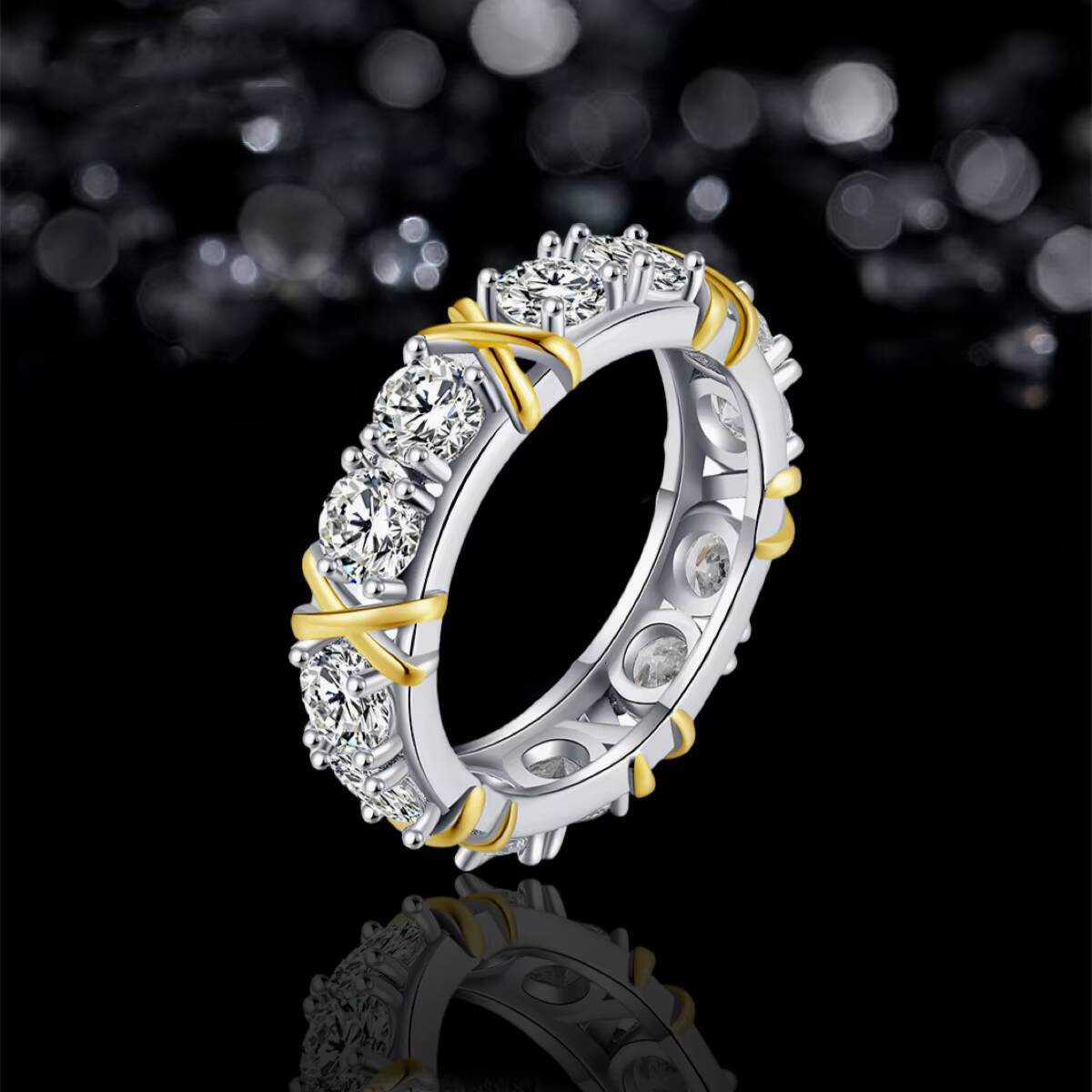 S925 Sterling Silver Moissanite Full Diamond Cross Ring High-End European American Design Stylish Accessible Luxury Trendy