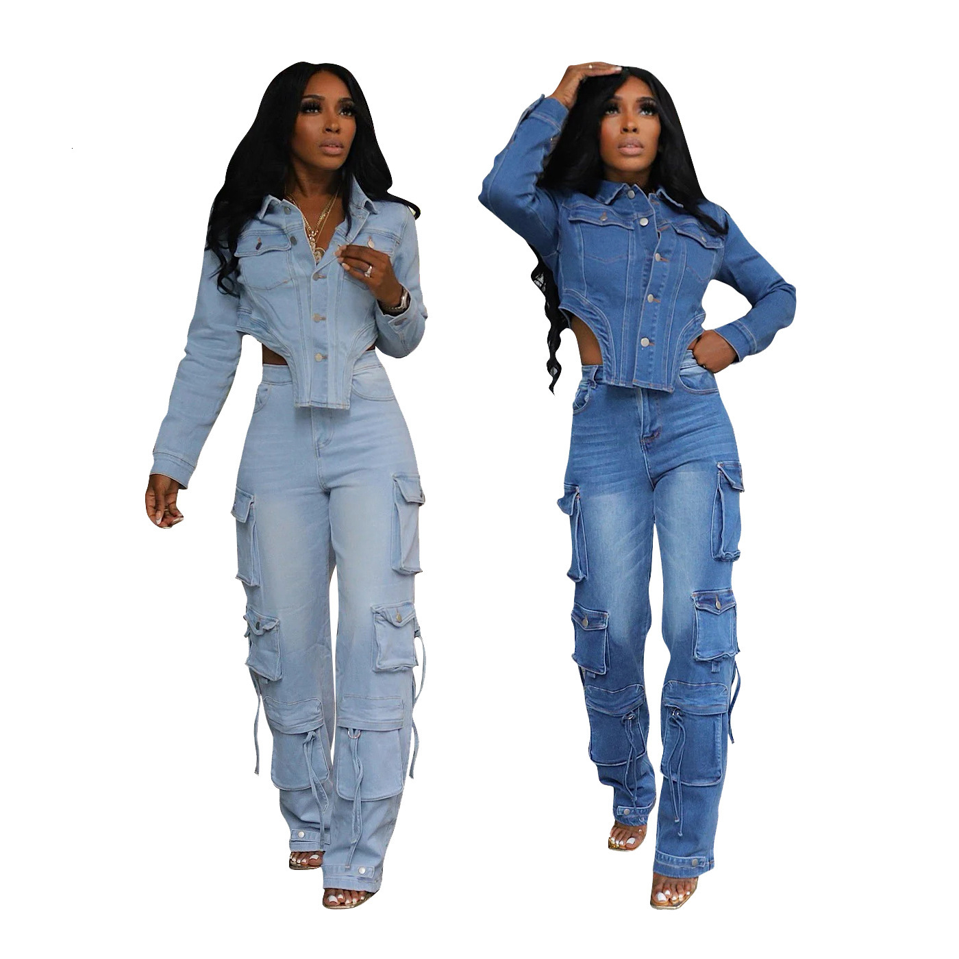 TS1318 new womens casual washed denim suit