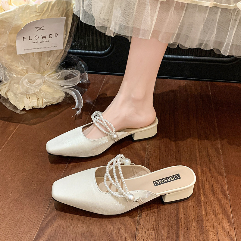 Ddmysports French Style Chunky Heel Fairy To Match Dresses Satin Wedding Daily Wear Versatile Mature Mary Jane Shoes High Heels Outdoor Shoes