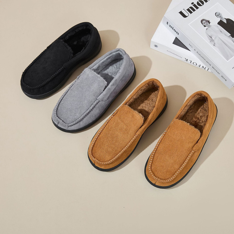 New Men's Closed-Toe Fur-Lined Mark Shoes Home Warm Outdoor Wear Fleece-Lined Non-Slip Thickened Cotton Slippers