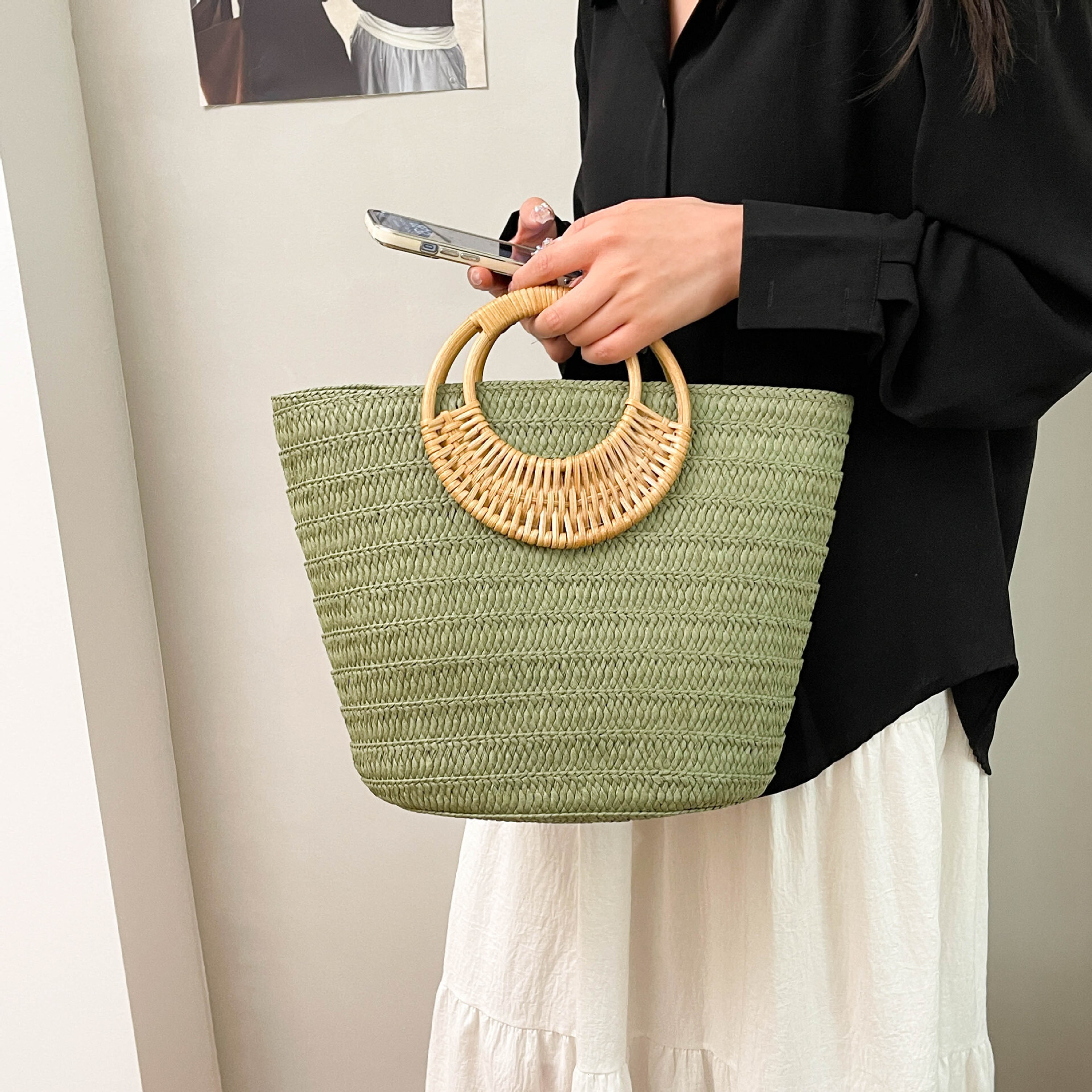 Luxury Brand Designer Bag Foreign Trade Rattan Woven Tote Bag Personality Niche Ins Woven Basket Bag Light Luxury Fashion Vacation Handbag