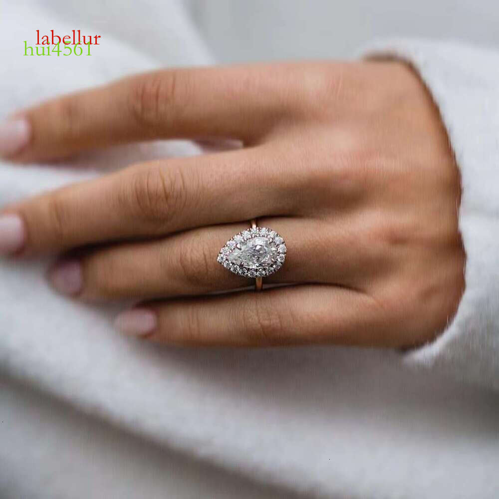 Jovovasmile 3.3carat 12x7.5mm crushed ice hybrid pear cut eternal gold carbon silica wedding ring, suitable for female engagement