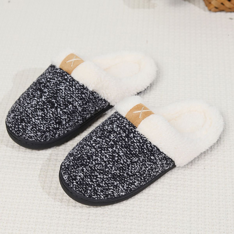 AMZN Furry Autumn Winter Home Indoor Cotton Warm Thick Sole Plush Slippers