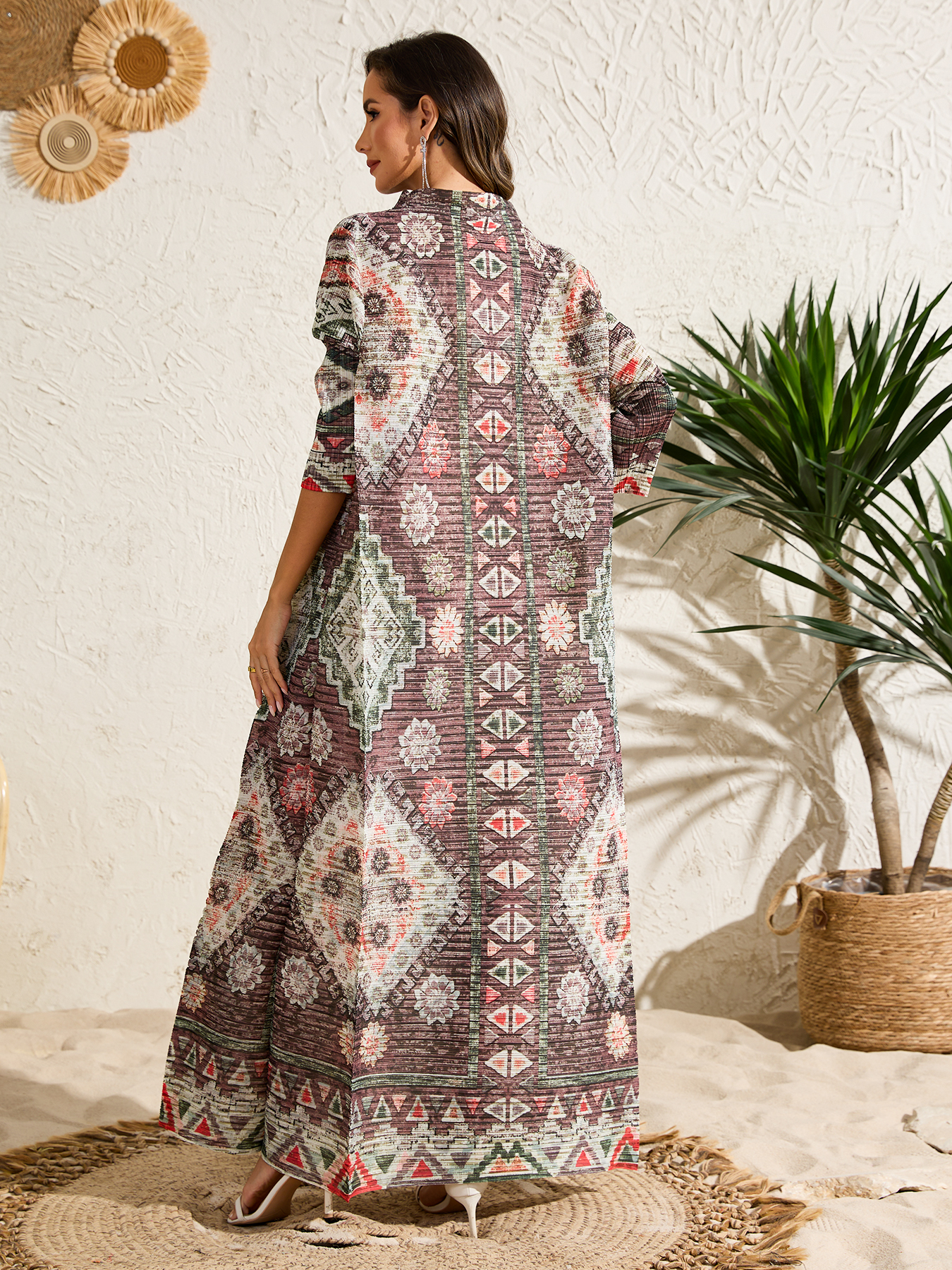 Ethnic Clothing Dress Arab Style Women's Loose-Fit Long-Sleeve Dress with Print NZ016