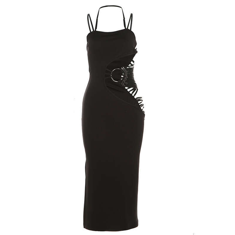 2024 Autumn New Women's Solid Color Slim Street Fashion Off-Shoulder Strap Dress 13a