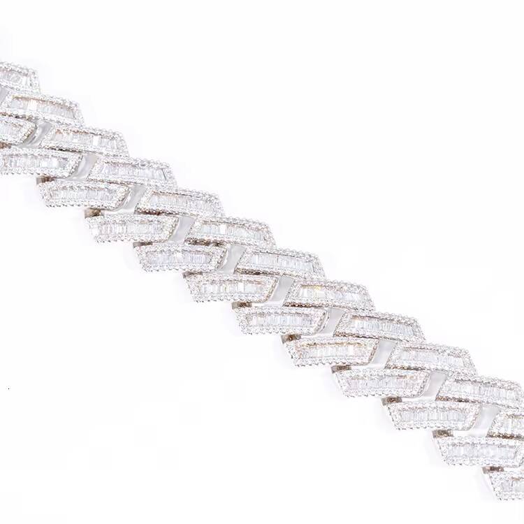 Hot Sale Luxury Vvs baguette Moissanite Chain S925 Pure Silver Cuban Link Chain