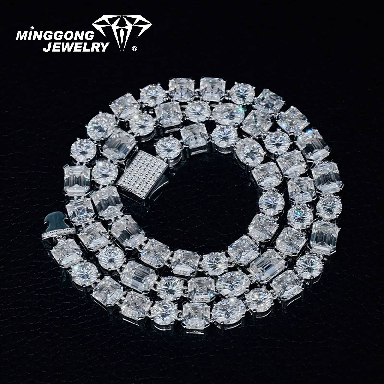 Direct From Factory High Quality 925 8MM Multi-Shape Moissanite Tennis Chain Hip Hop Style 100% Diamond Test-Passed Necklace