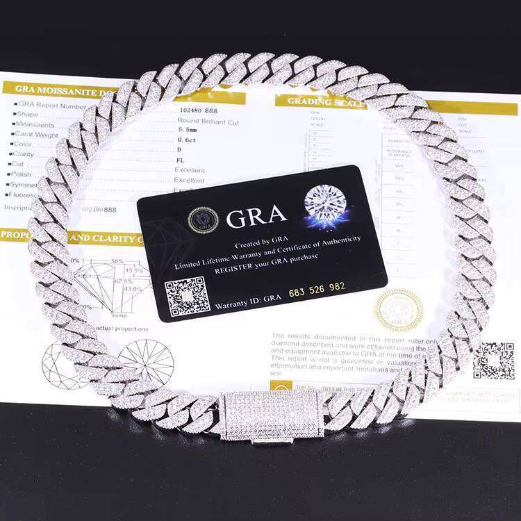 Top Quality 15mm VVS Moissanite Cuban Link Dia Chain S Sier Filled Gold Fine Jewelry Necklace Bracelet Hiphop Men Women