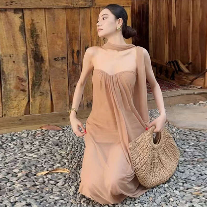 2025 Spring New Women's Solid Color Loose Street Fashion Off-Shoulder Tube Dress 6e6