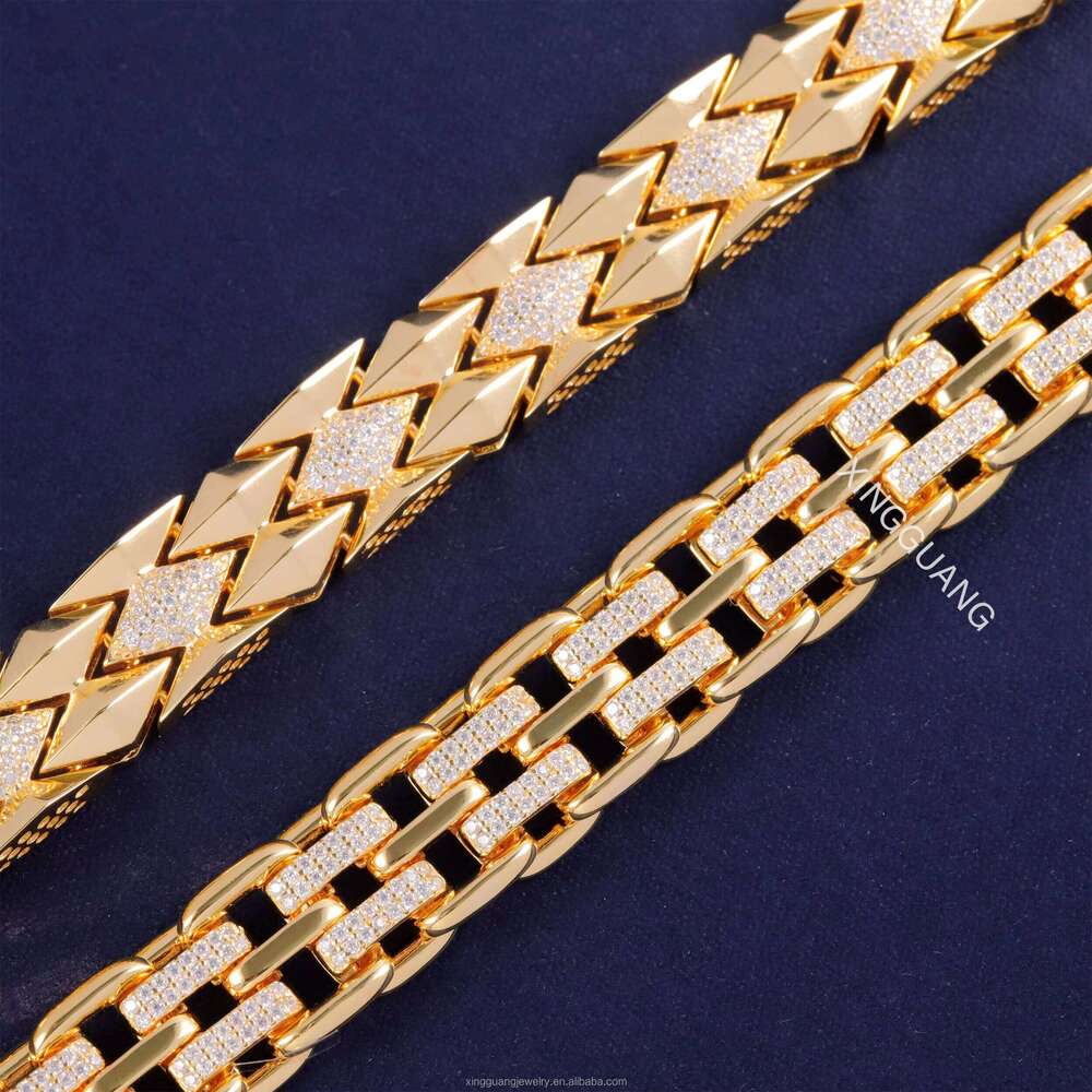 Hip Hop Style 10mm Wide Men Real Gold Plated S Sterling Sier VVS1 Moissanite Dia Cuban Bracelet