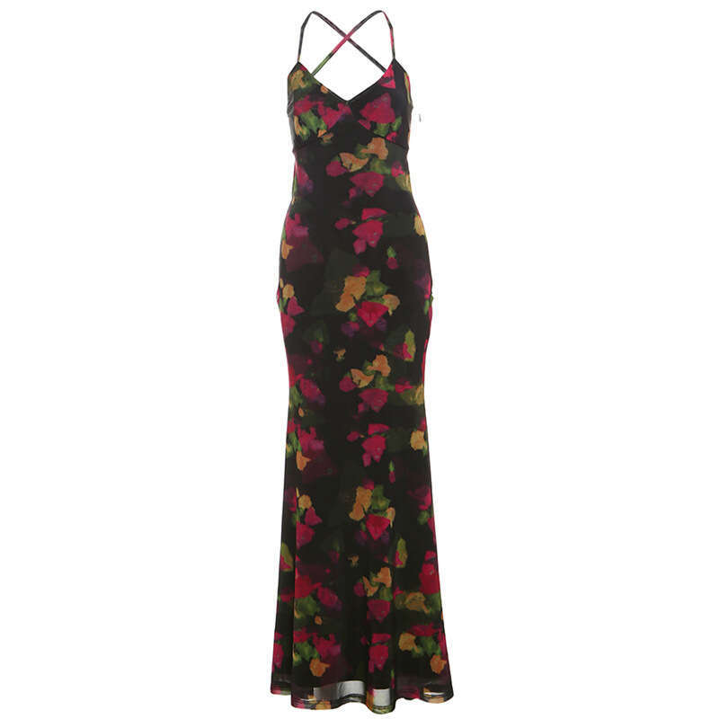2025 Summer New Hot Girl Deep V Sleeveless Backless Waist-Cinching Design High-Waisted Slim Dress 2dd
