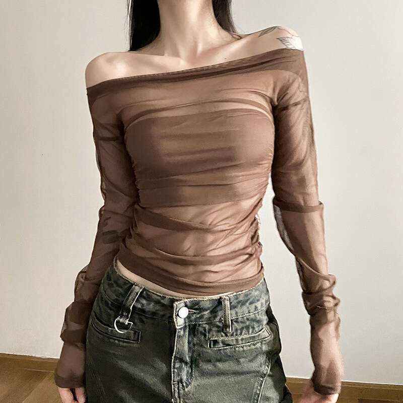 2023 Autumn New Women's Solid Color Slim Fit Street Fashion Off-Shoulder Backless Long Sleeve T-Shirt ef1