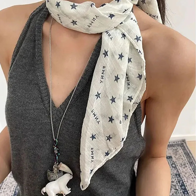 Large Square Star Hair Scarf Spicy Girl Hip Hop Punk Bandana Turban Y2K Retro Streetwear Fashion Women Silk Scarf Headband 250723