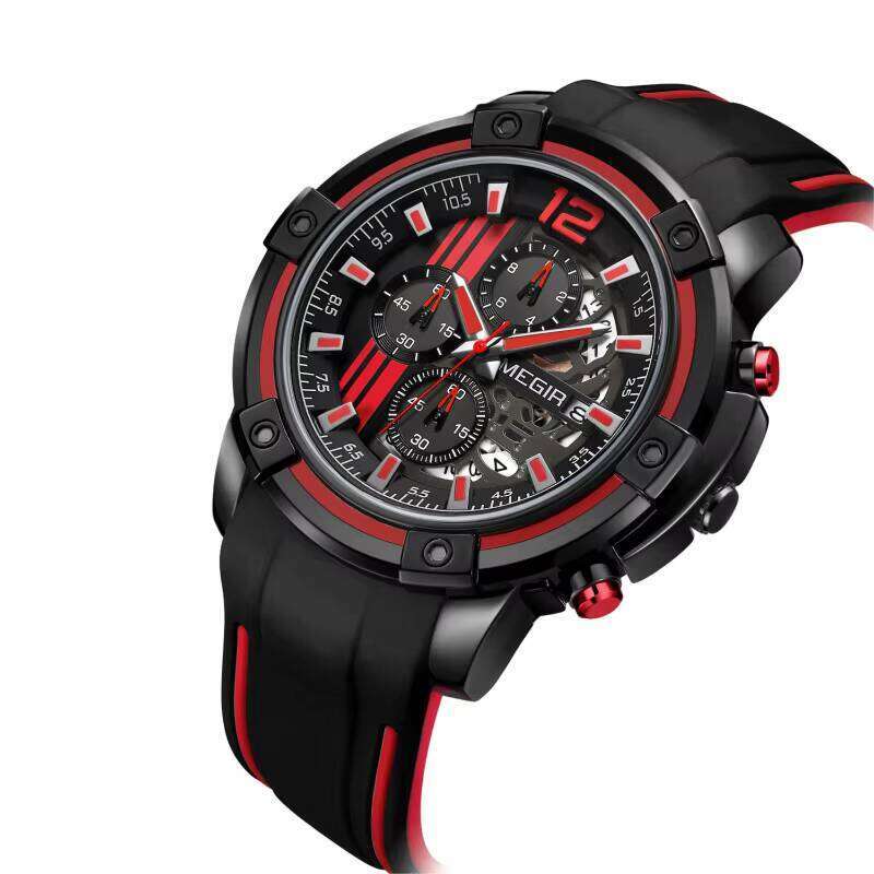 MEGIR Men's Skeleton Chronograph Watch - 48mm Silicone Strap, Waterproof, Multifunction - Bulk Wholesale
