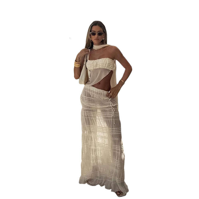 2025 Women's Spring New Solid Color Sexy Tube Top High Waist Skirt Set for Women 6f4