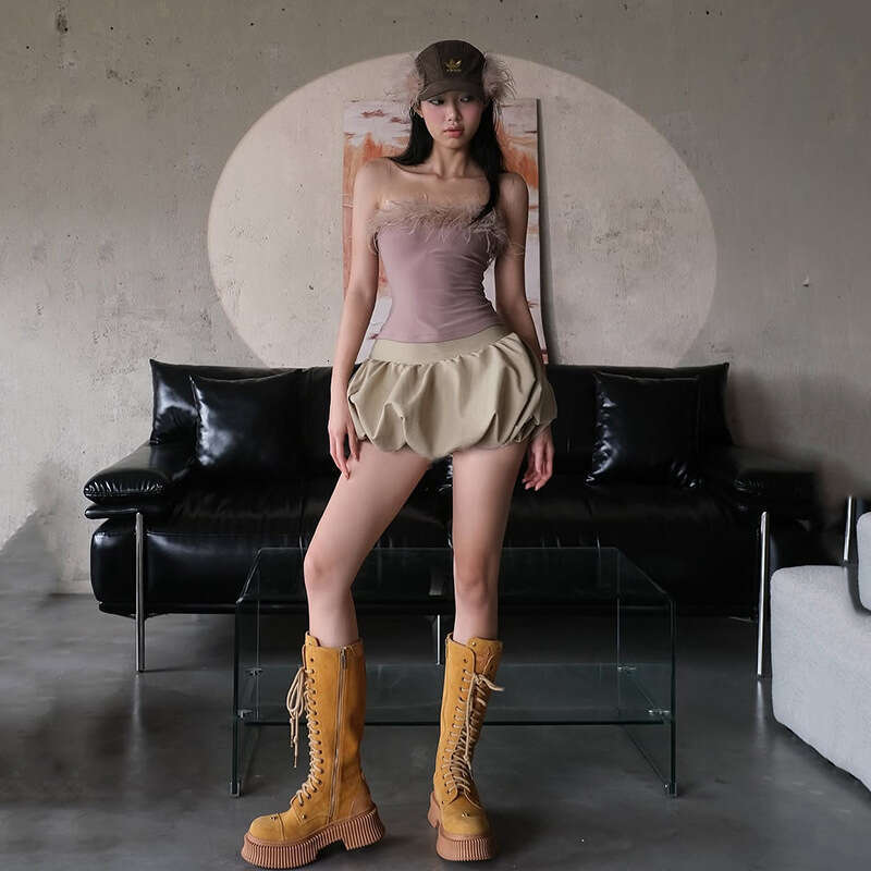 2024 Autumn Winter New Women's Solid Color Slim Fit Tube Top Vest Fashion Low Waist Skirt Set ff0