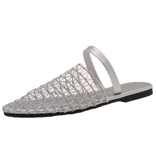 Ddmysports French Style Fishnet Toe Cap Half Slippers For Women Summer Outdoor New Mesh Hollow Woven Roman Sandals Outdoor Shoes