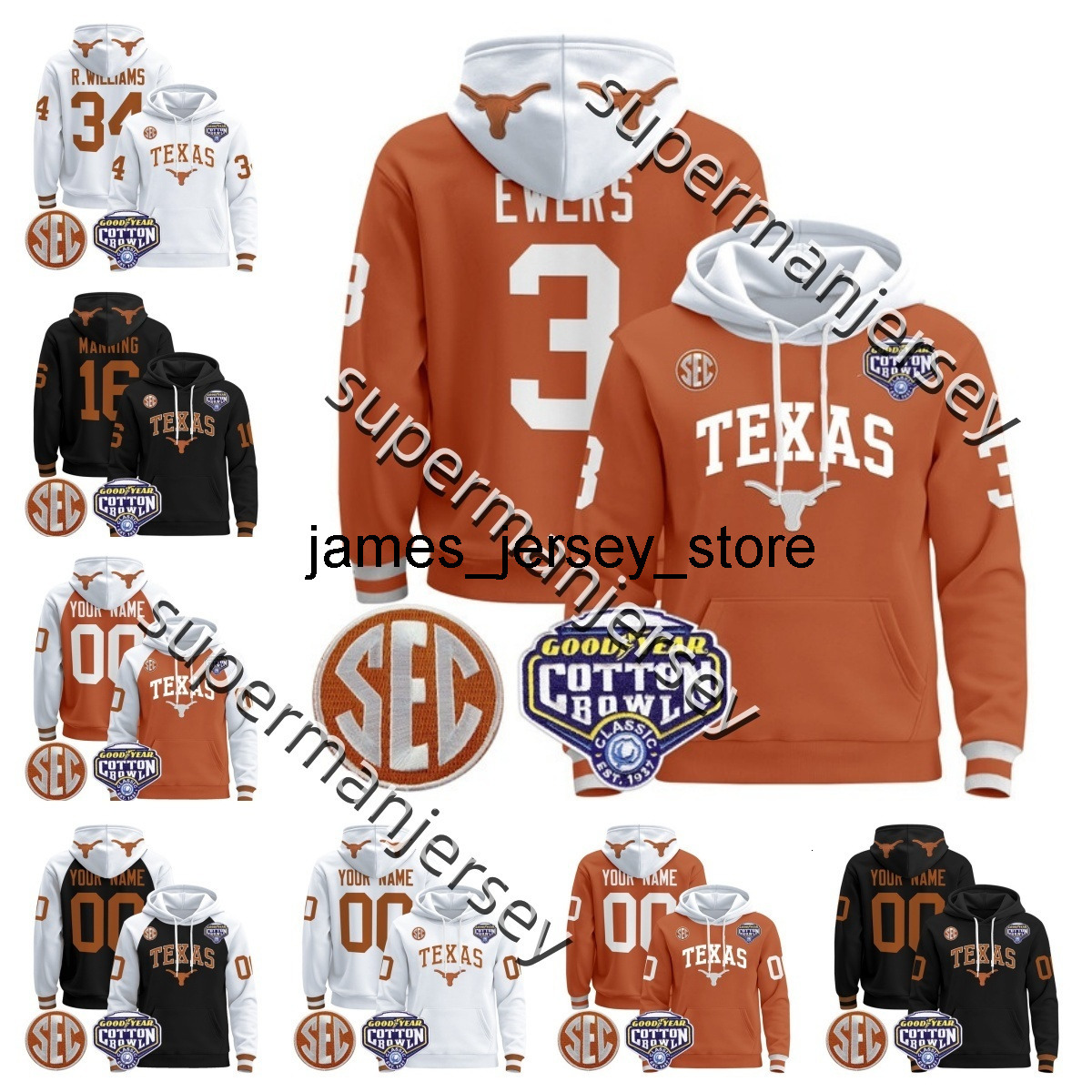 Custom Texas Longhorns College football jersey All Stitched Quinn Ewers Arch Manning 16 Men Women Youth