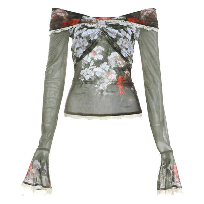 2024 Autumn New Women's Solid Color Slim Fit Fashion Off-Shoulder Long Sleeve Backless Sheer Top af4