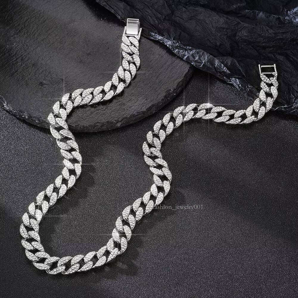 Hip-hop Style Link Gold-plated Men's Cuban Chain Rhinestone Inlaid Alloy Necklace for Men