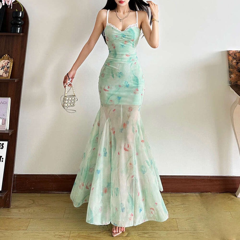 2025 Summer INS Style New Elegant High-End Slimming Waist-Cinching Sleeveless Dress 76a