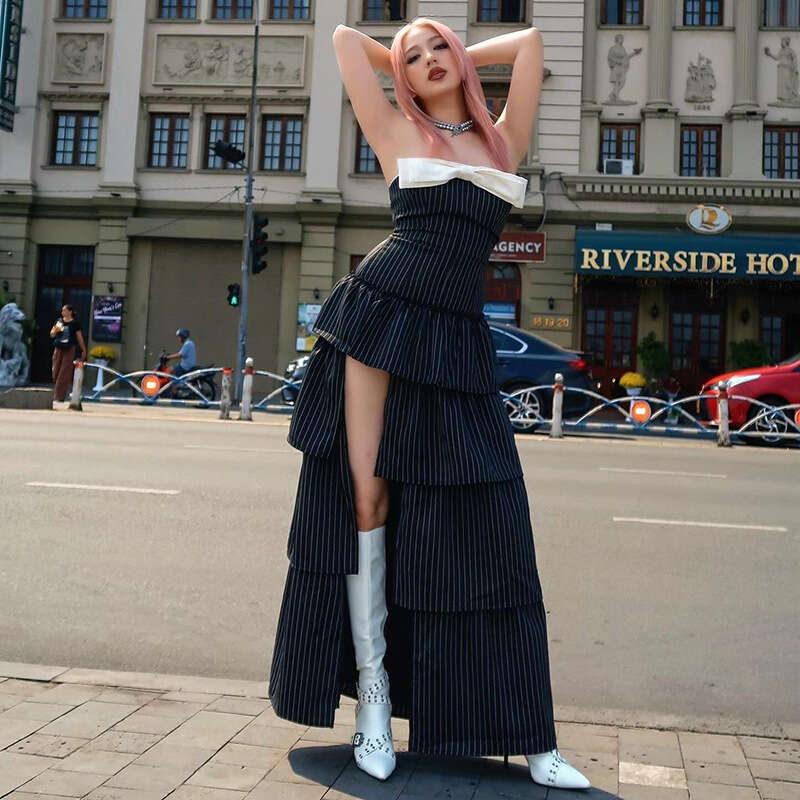 2025 Spring New Women's Solid Color Slim High Waist Fashion Off-Shoulder Sleeveless Dress 31c