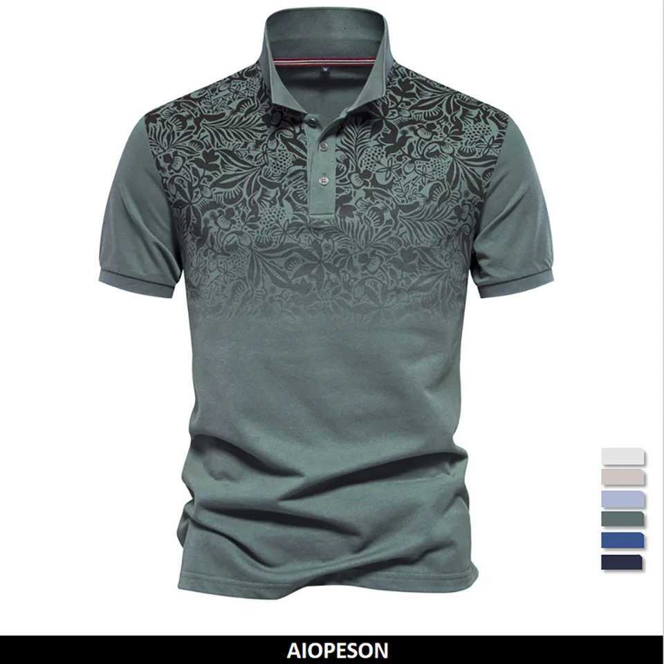 100% Mens Short Sleeve Polo Shirt Gradient Printed Cotton Blend Summer Fashion New Design XJ250725