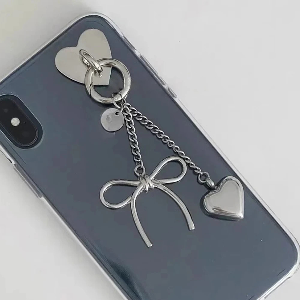 Fashion Heart Bowknot Keychain Pendant Keyring Silver Color Metal Backpack Bag Charms Hanging Decoration Car Key Holder Gifts 250722