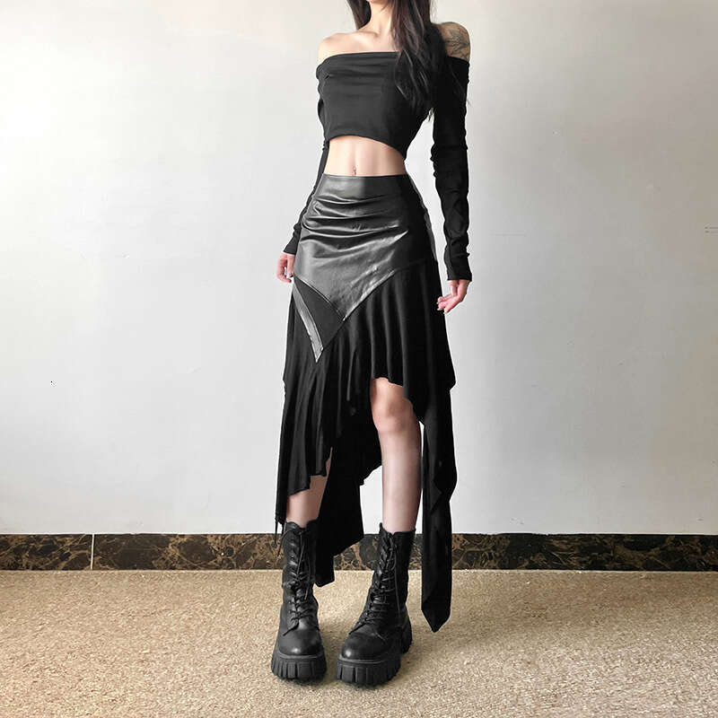 2024 Autumn New Women's Solid Color Slim Fit Street Fashion High Waist Irregular Skirt 5cf
