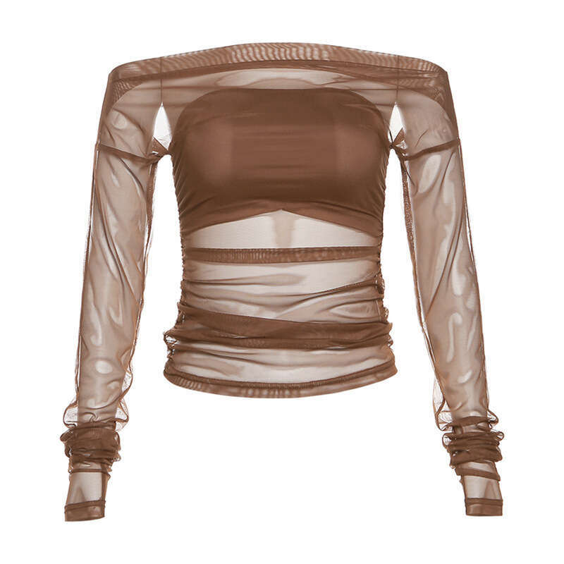 2023 Autumn New Women's Solid Color Slim Fit Street Fashion Off-Shoulder Backless Long Sleeve T-Shirt ef1