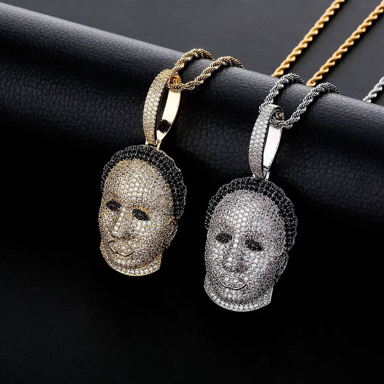 New Arrival Mens 14K Gold Plated Hip Hop Style Moissanite Necklace Halloween Ghost Head Pendant with Fully Iced Gold Finish
