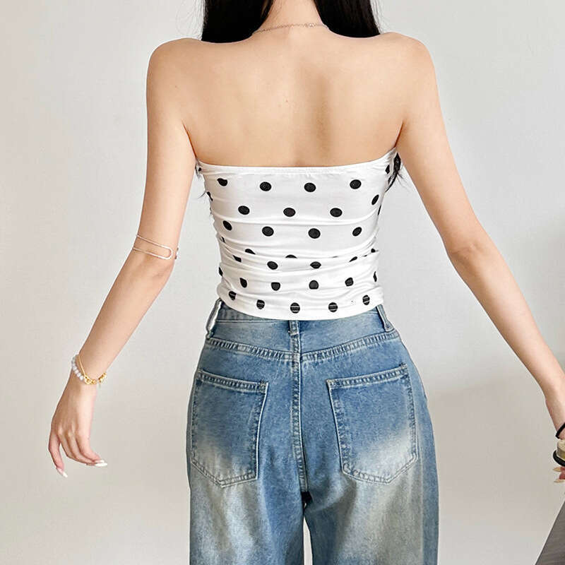 2025 Summer New Elegant Polka Dot Sexy Strapless Crop Top Versatile Camisole for Women 13d