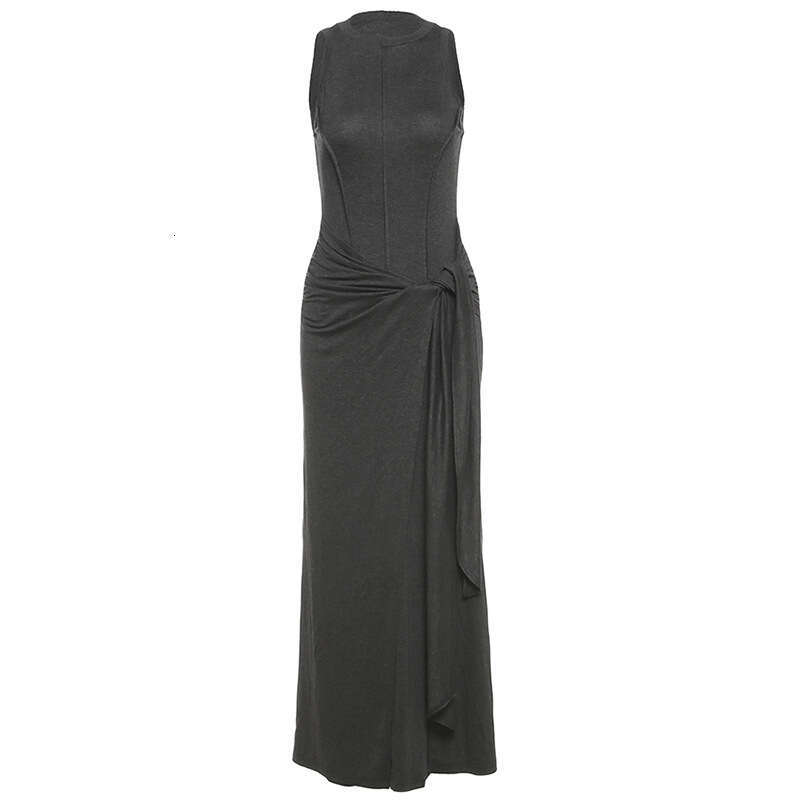 2025 Summer New Design Sense Solid Color Sleeveless Vest Slim Fit Fake Two-Piece Long Dress for Women d9e