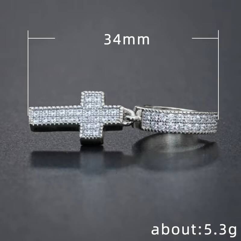 High Quality Hoop Cross Stud VVC MOISSANITE Earrings Male 925 Sterling Silver Earring Jewelry Luxury Punk Cross Earrings