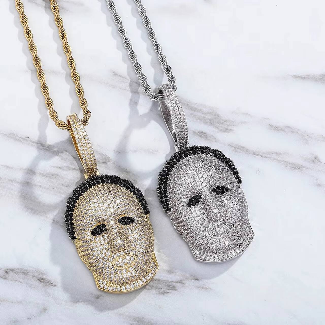 New Arrival Mens 14K Gold Plated Hip Hop Style Moissanite Necklace Halloween Ghost Head Pendant with Fully Iced Gold Finish