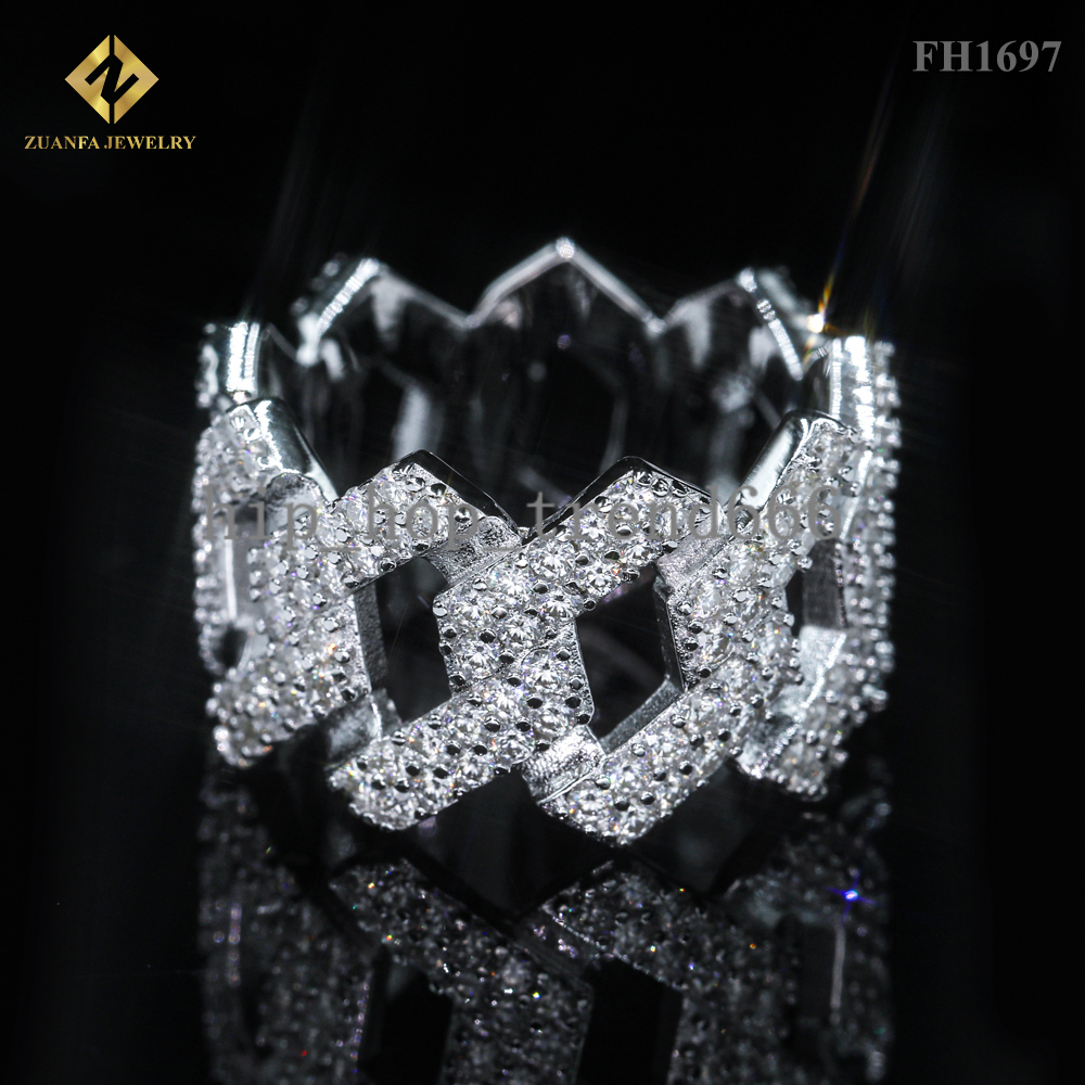 Ready to Ship Cuban Rings 925 Silver Gold Plated Jewelry Moissanite Diamond Ring