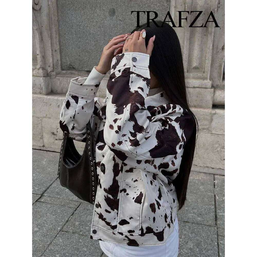 Designer Clothing 2025 Woman Fashion Jackets Print Turn Down Collar Long Sleeves Pocket Single Breasted Female Autumn Streetwear Style Coats