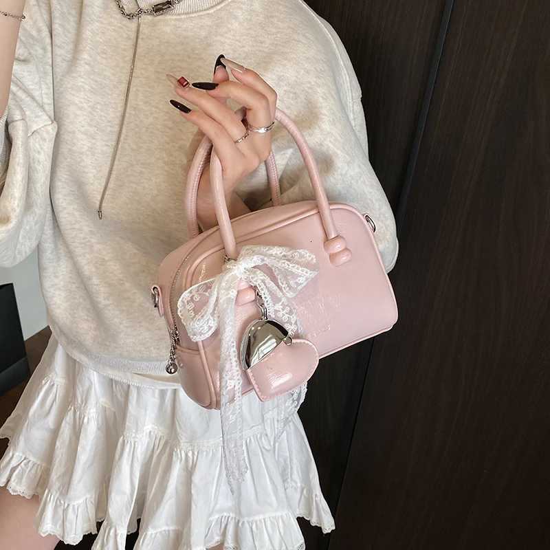 MOODS Mini Boston Shoulder Crossbody Bags For Women Lace Bowknot Round Top-handle Bag With Heart Pendant 2025 Designer Handbags Y250725