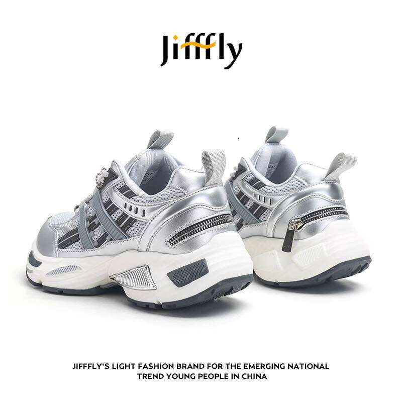 Jiffly Women's Silver Daddie Shoes - Fall/Winter 2025 Edition with Mesh Breathability