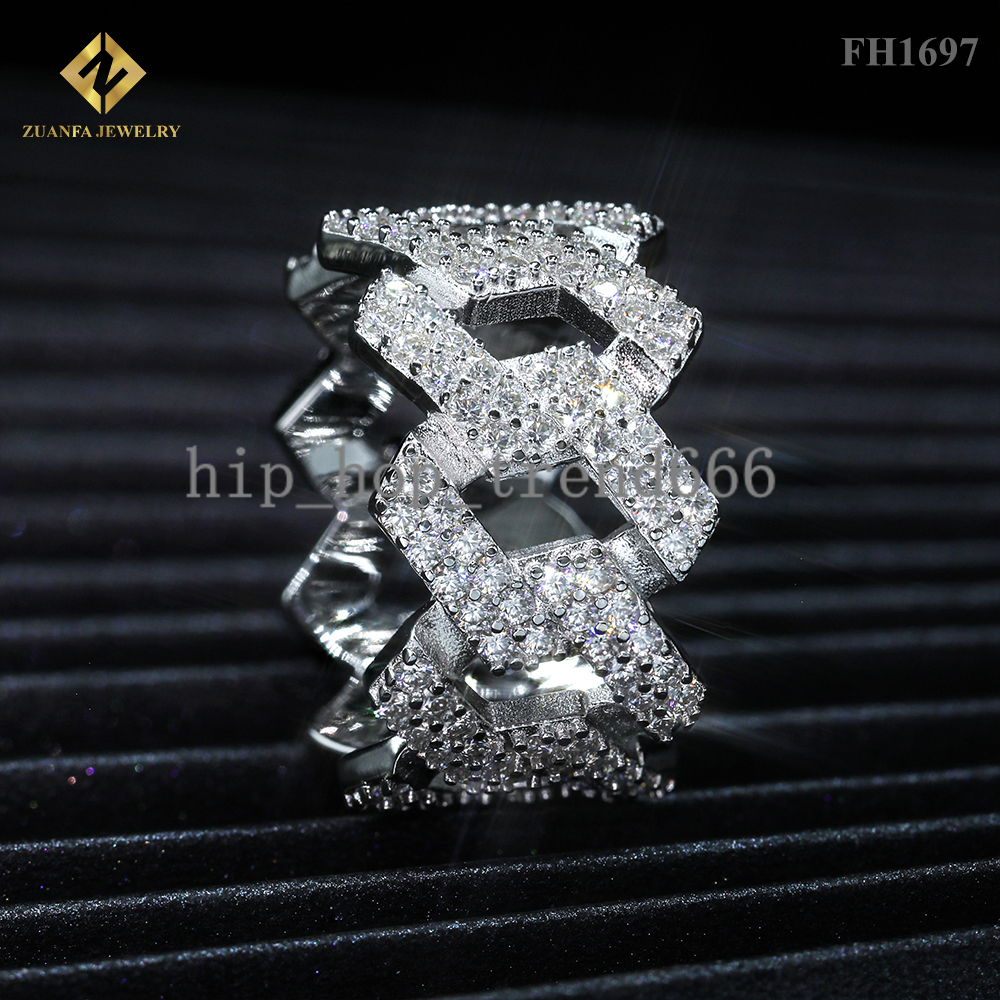 Ready to Ship Cuban Rings 925 Silver Gold Plated Jewelry Moissanite Diamond Ring