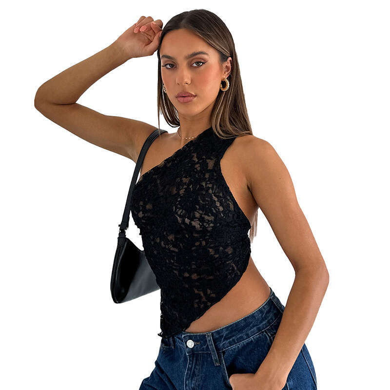 Spring New Women's Lace Asymmetrical Neck Cardigan Loose Patchwork Backless Tie Solid Color Top B5