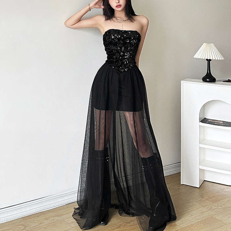 2023 Autumn Winter New Women's Solid Color Slim Fit High Waist Fashion Off-Shoulder Tube Dress e6b